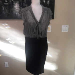 Loft Black and White Snake Print Chiffon Top w/Black Ribbon Skirt Dress-14